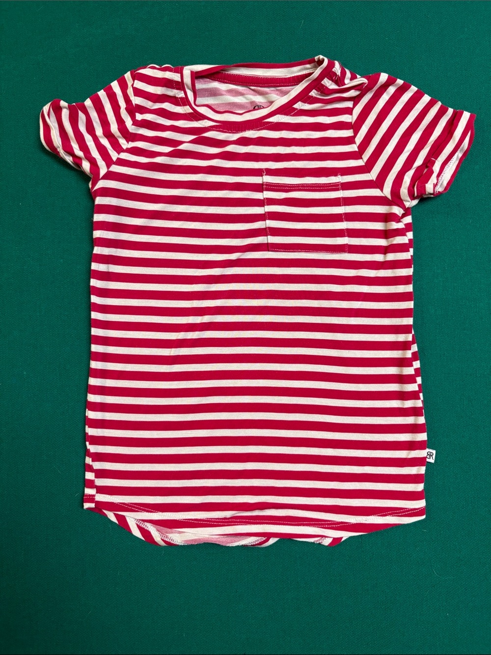 Girls Red & White Striped Pocket Tee by